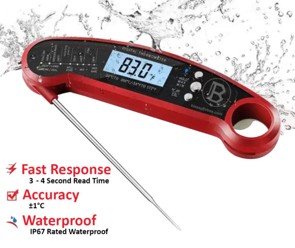 Waterproof Folding Digital Kitchen Thermometer with Min/Max Hold and Auto shutoff IP67 Rated Meat thermometer